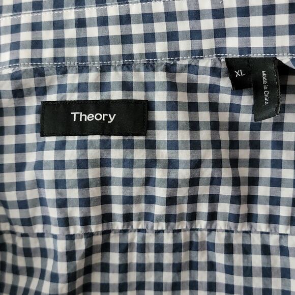 Theory short sleeve button-up navy gingham shirt men's XL - Picture 4 of 5